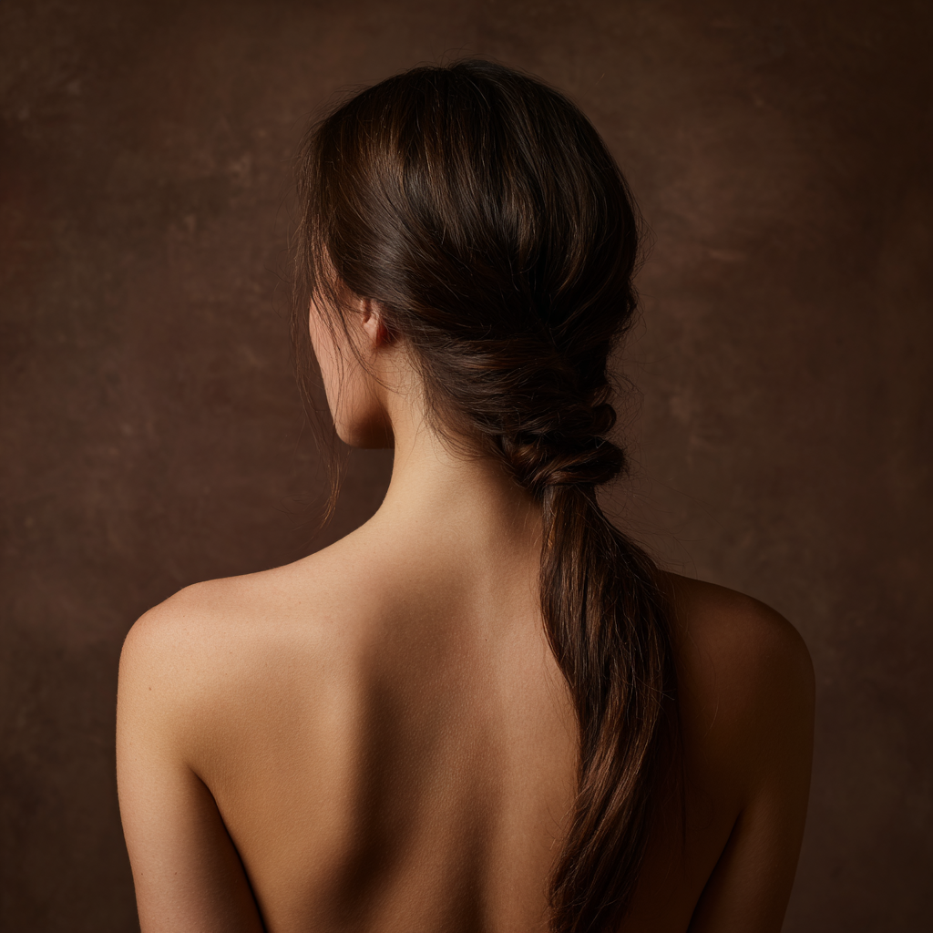 mujer de espaldas con pelo trenzado retrato de mujer con pelo largo tras realizar tratamiento de mesoterapia capilar